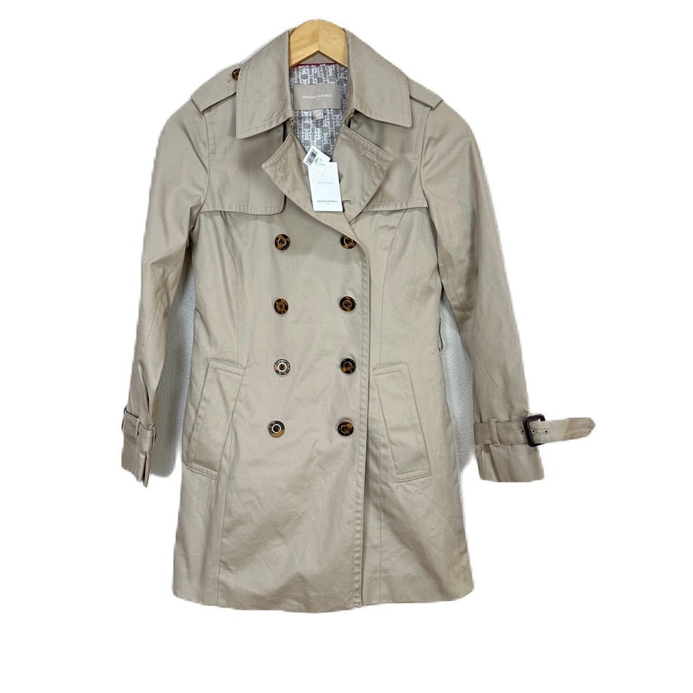 Banana Republic Trench Coat Khaki Short Women’s XS‎ NWT